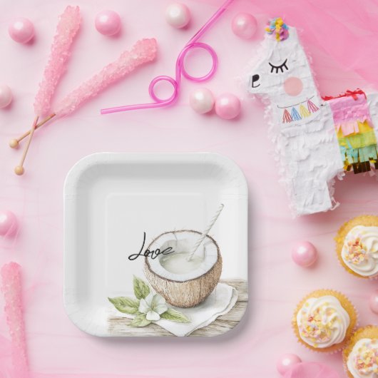 トロピカルアロハビーチココナッツ結婚フローラ ペーパープレート (パーティー)