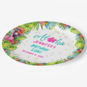 トロピカルアロハフラミンゴ誕生日ルアウ(ハワイ式宴会) ペーパープレート (アングル)