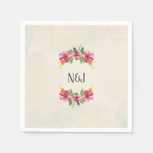 トロピカルアロハフラワーズフローラ植物性ルアウ（ハワイ式宴会）パーティー スタンダードカクテルナプキン (正面)