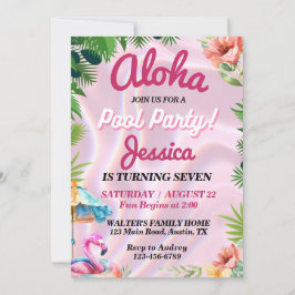 トロピカルアロハプールパーティー誕生日 招待状