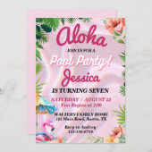 トロピカルアロハプールパーティー誕生日 招待状 (正面/裏面)