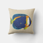 トロピカルアンジェフィッシュイラストレーションブライトブルーイエロー クッション (裏面)