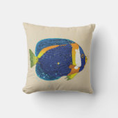トロピカルアンジェフィッシュイラストレーションブライトブルーイエロー クッション (正面)