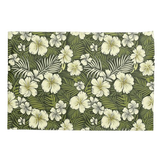 トロピカルイエローおよびグリーンフローラ 枕カバー (裏面)