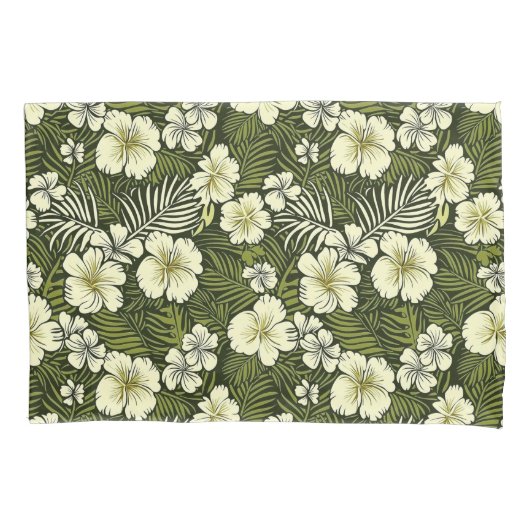 トロピカルイエローおよびグリーンフローラ 枕カバー (正面)