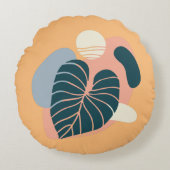 トロピカルイエローとブルー抽象芸術 ラウンドクッション (正面)