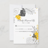 トロピカルイエローとホワイト葉のRSVPカード 出欠カード (正面)