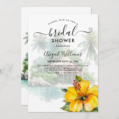トロピカルイエローハイビスカスフラワーブライダルシャワー 招待状 (正面/裏面)