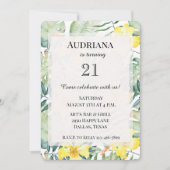 トロピカルイエローハイビスカス離れフローラ誕生日 招待状 (正面)