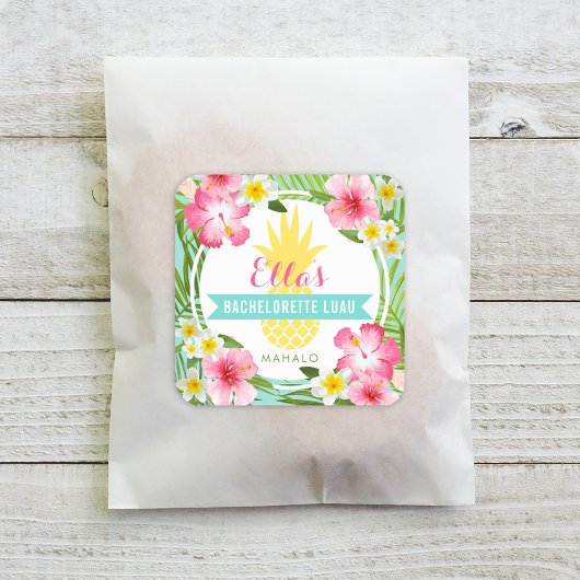 トロピカルイエローパイナップルフローラバチェロレッテルアウ(ハワイ式宴会) スクエアシール