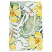 トロピカルイエローヒビスカスフラワーブライダルシャワー ミディアムペーパーバッグ (裏面)