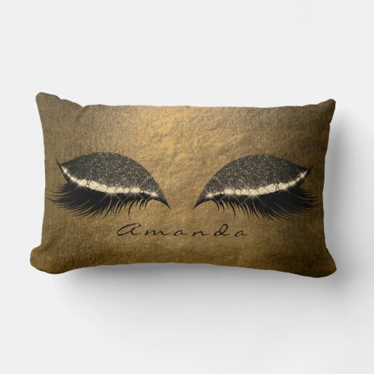 トロピカルイエローフォキエカスタムア金ゴールドグリッターメイクアップ ランバークッション (正面)