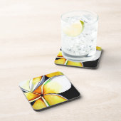 トロピカルイエローフランギパニ花オリジナルアート コースター (右側)