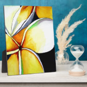 トロピカルイエローフランギパニ花オリジナルアート フォトプラーク (側面)