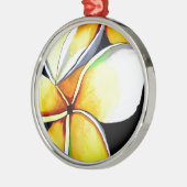 トロピカルイエローフランギパニ花オリジナルアート メタルオーナメント (左)