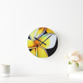 トロピカルイエローフランギパニ花オリジナルアート ラウンド壁時計 (ホーム)