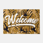 トロピカルイエローブラックジャングル葉の歓迎者 ドアマット (正面)