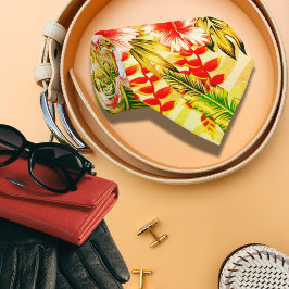 トロピカルイエロー フローラル ハワイアン パターン ネクタイ