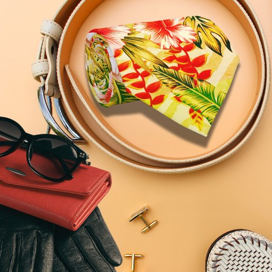 トロピカルイエロー フローラル ハワイアン パターン ネクタイ