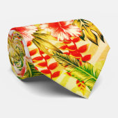 トロピカルイエロー フローラル ハワイアン パターン ネクタイ (ロール)