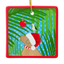 トロピカルイエロー・ラブラドール・レトリーバーサンタドッグクリスマスオーナメント