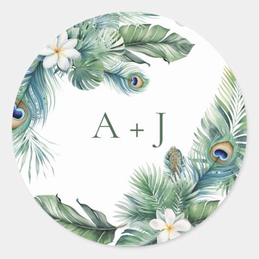 トロピカルインディアン結婚ピーコック封筒用シール ラウンドシール (正面)