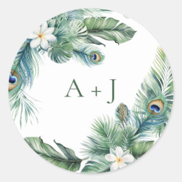 トロピカルインディアン結婚ピーコック封筒用シール ラウンドシール