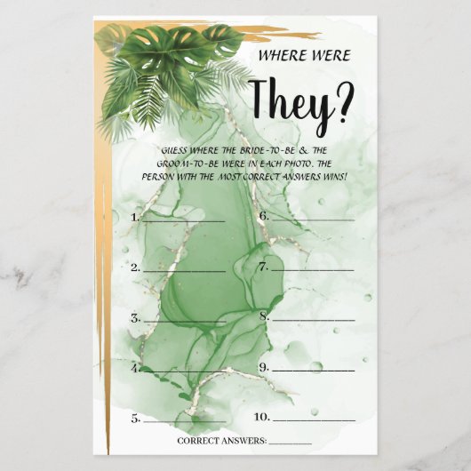 トロピカルウィズズブライダルシャワーゲームカード チラシ (正面)