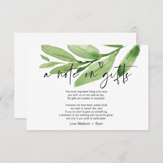 トロピカルウィング結婚ウェルのギフトカードへのメモ エンクロージャーカード (正面/裏面)