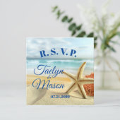 トロピカルウェディングビーチシーンの出欠確認カード 招待状 (スタンド正面)
