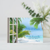 トロピカルウェディングビーチシーンの結婚式の出欠確認カード 出欠カード (スタンド正面)
