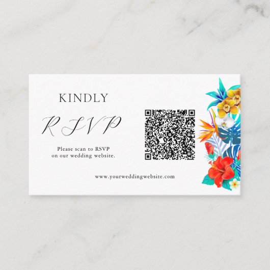 トロピカルウェディングQR RSVP エンクロージャーカード (正面)