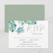 トロピカルウェディングRSVPカードウォーターカラーウミガメ 出欠カード (正面/裏面)