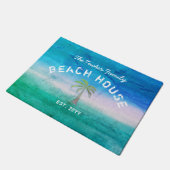 トロピカルウェルカム海ブルーグリーンビーチハウス ドアマット (アングル)