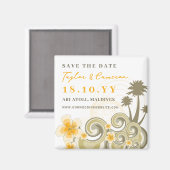 トロピカルウェーブイエローハイビスカスビーチ保存日 マグネット (正面/裏面)