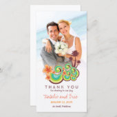 トロピカルウェーブオレンジハイビスカスビーチ結婚式写真 サンキューカード (正面/裏面)