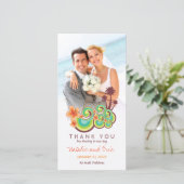 トロピカルウェーブオレンジハイビスカスビーチ結婚式写真 サンキューカード (スタンド正面)