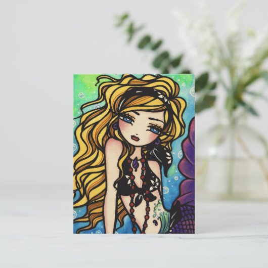 トロピカルウェーブサマーメイドファンタジーアートガール ポストカード (スタンド正面)