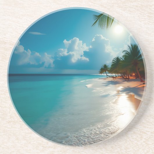トロピカルウェーブスブルー曇り空ビーチ コースター (正面)