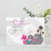 トロピカルウェーブピンクハイビスカスの目的地結婚式 招待状 (スタンド正面)