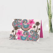 トロピカルウェーブホットピンクハイビスカスビーチヤシ カード (裏面)