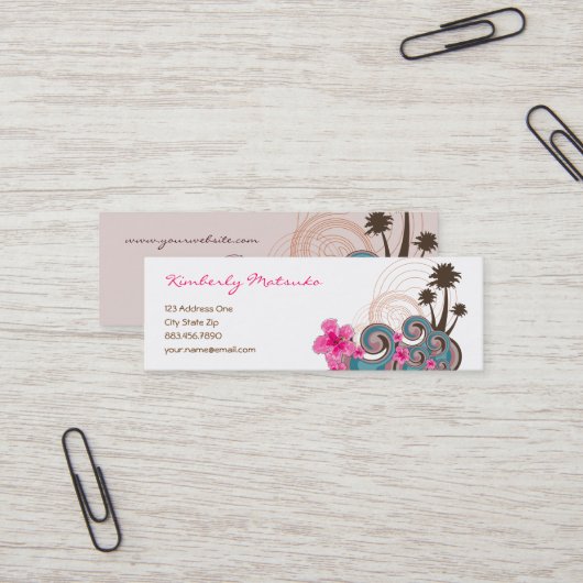 トロピカルウェーブホットピンクハイビスカスビーチヤシ スキニー名刺 (正面/裏面インサイチュ)