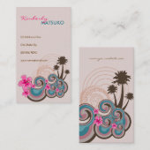 トロピカルウェーブホットピンクハイビスカスビーチヤシ 名刺 (正面/裏面)