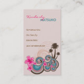 トロピカルウェーブホットピンクハイビスカスビーチヤシ 名刺 (正面)