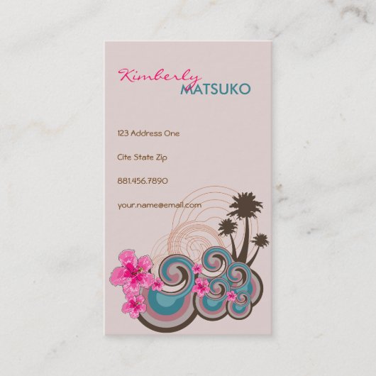 トロピカルウェーブホットピンクハイビスカスビーチヤシ 名刺 (正面)