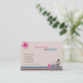 トロピカルウェーブホットピンクハイビスカスビーチヤシ 名刺 (スタンド正面)