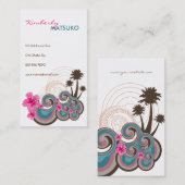 トロピカルウェーブホットピンクハイビスカスビーチヤシ 名刺 (正面/裏面)