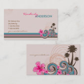 トロピカルウェーブホットピンクハイビスカスビーチヤシ 名刺 (正面/裏面)