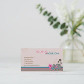 トロピカルウェーブホットピンクハイビスカスビーチヤシ 名刺 (スタンド正面)