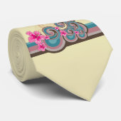 トロピカルウェーブ&ピンクハイビスカスストライプカスタムネクタイ ネクタイ (ロール)
